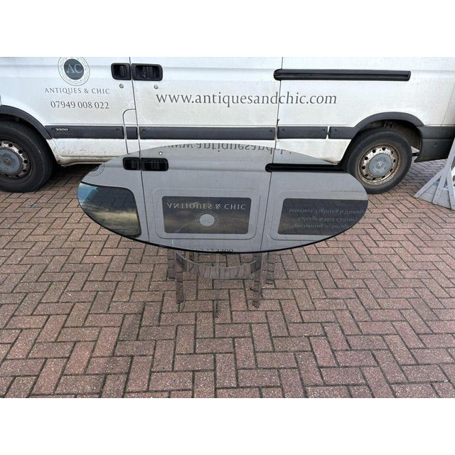 Chrome Table & Brown Leather & Chrome Pieff Chairs by Richard Young for Merrow, Set of 7 For Sale - Image 6 of 18