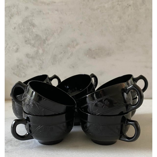 Vintage Hazel Atlas Cloverleaf Black Depression Glass Tea Cups - Set of 5 For Sale - Image 4 of 13