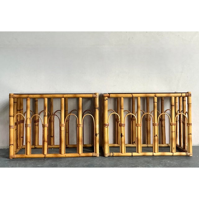 Mid-Century Modern Vintage Boho Arched Rattan Side Table For Sale - Image 3 of 10