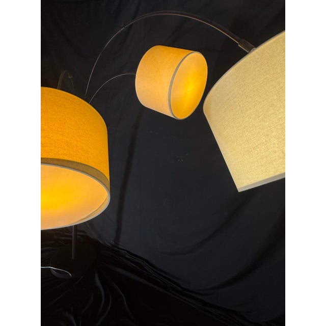 2020s Modern Black Three-Light Arc Floor Lamp With Drum Shades For Sale - Image 5 of 8