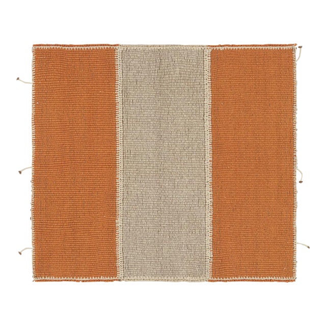 Rug & Kilim’s Contemporary Square Kilim in Beige and Orange Stripes For Sale