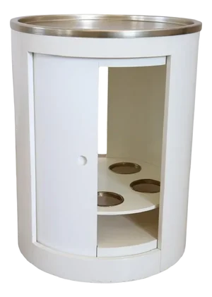 Space Age White Bar Cart on Wheels with Sliding Door, 1960s