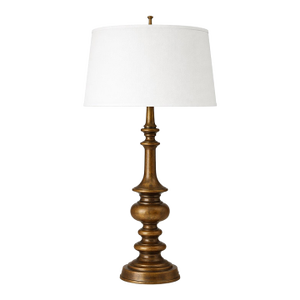 Antique Bronze Finish With Linen Drum Shade Heavy Cast Metal Table Lamp– 32” Tall, 3-Way Switch