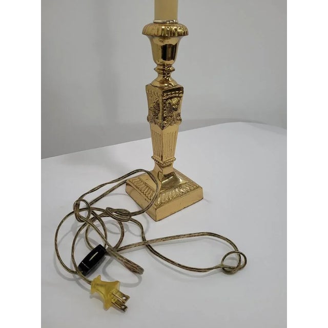Vintage 1990s Gold Brass Lion Motif Candle Stick Lamp For Sale - Image 9 of 10