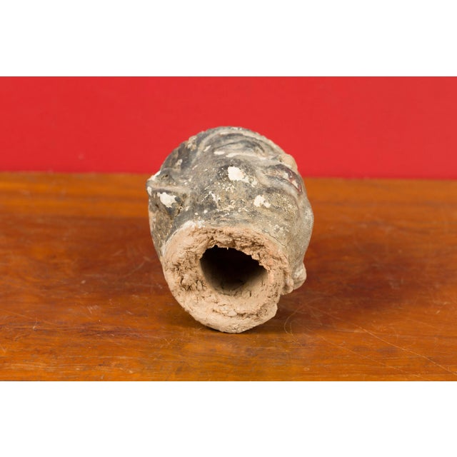 Ceramic Antique Chinese Painted Terracotta with Traces of Original Polychromy Head For Sale - Image 7 of 13