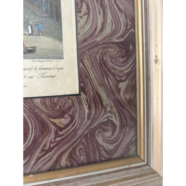 Figurative Antique Etching With Marbled Paper Matte by Agapito Franzetti 1820's Piazza Navona, Roma For Sale - Image 3 of 11