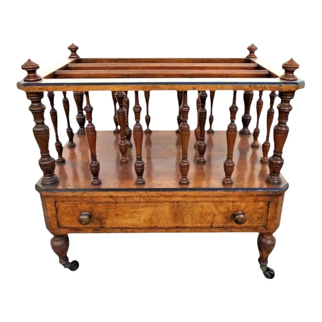 Mid 19th Century Vintage English Walnut Victorian Magazine Rack For Sale