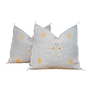 Pair of Slate Blue Moroccan Cactus Silk Pillows