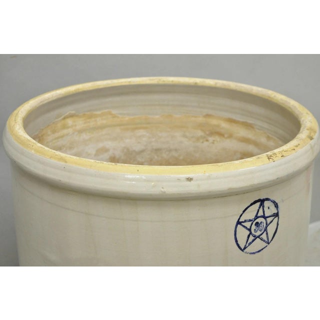 Antique 30 Gallon Cobalt Blue Star Stoneware Glazed Farmhouse Crock Pot For Sale - Image 12 of 18