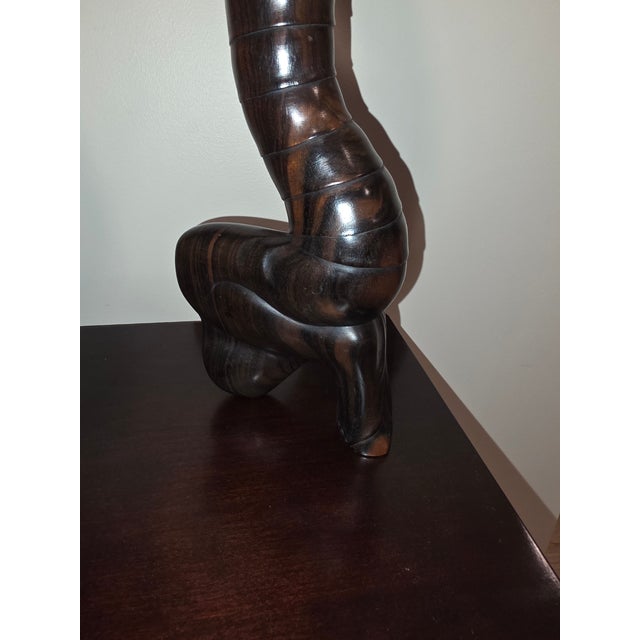 Monumental Mid-Century Balinese Art Deco Elongated Maiden Hardwood Sculpture For Sale - Image 9 of 12