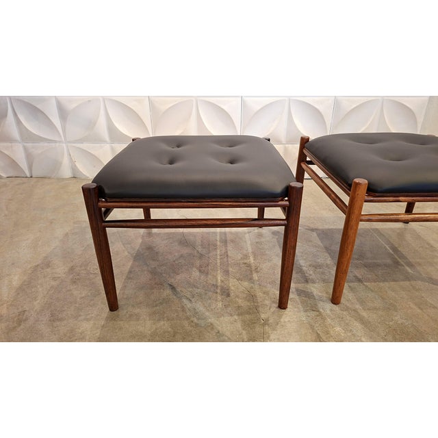 Indian Rosewood and Leather Reversible Stools by Alf Svensson for Bodafors, 1960s, Set of 2 For Sale - Image 9 of 12