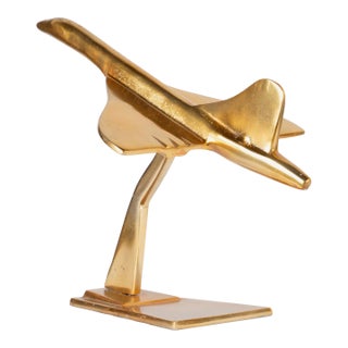 Art-Deco Style Concorde Supersonic Airplane Sculpture in Polished Brass For Sale