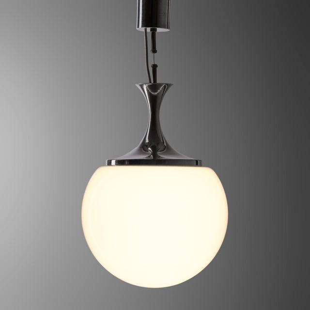 Vintage Pendant Lamp in Chrome and Hand-Blown Opal Glass, Italy, 1960s For Sale - Image 3 of 9