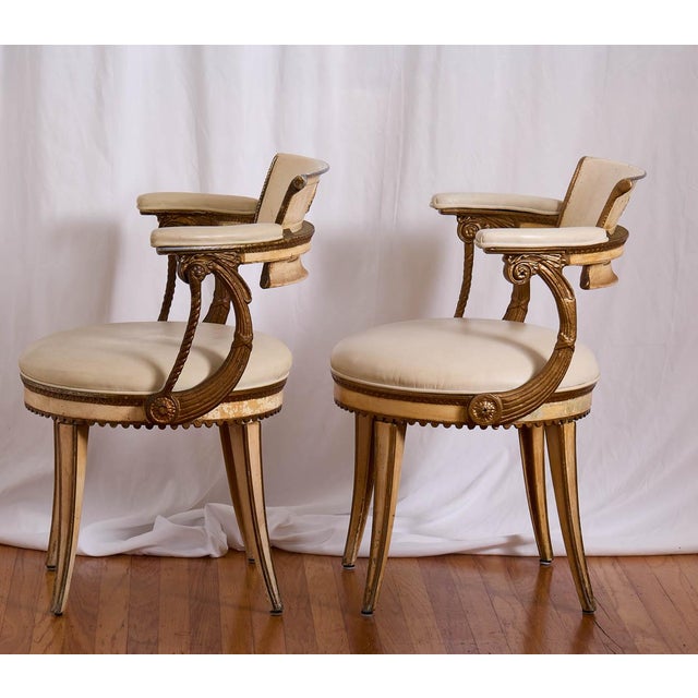 Rare and spectacular pair of mid century Neoclassical style chairs designed by Dorothy Draper for the Crown Room at the...