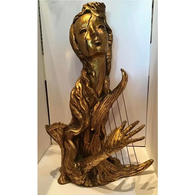 Gold pixie wood textured gold leaf nymph probably made by ARP producer of all pixie lamps