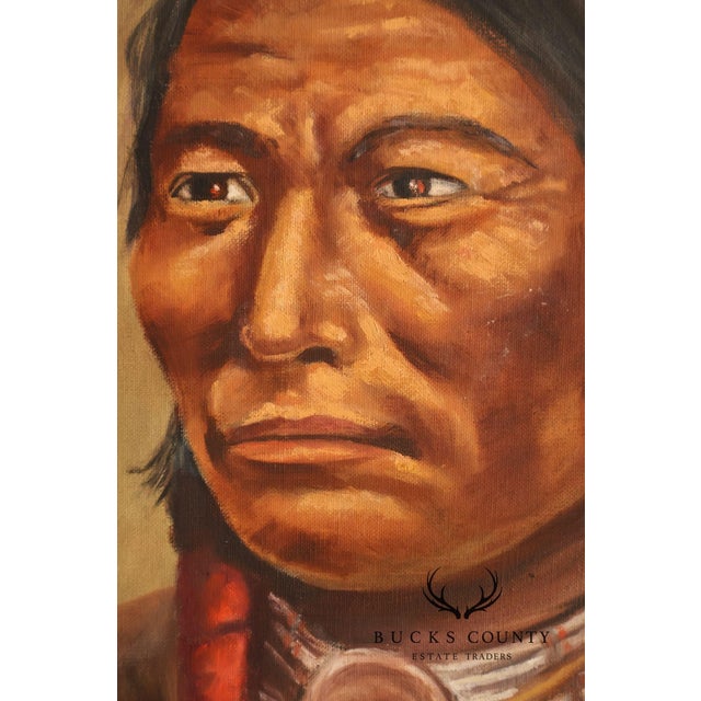 Framed Native American Portrait Painting Signed Wil Hamond 1981 "Lone Hawk" For Sale In Philadelphia - Image 6 of 18