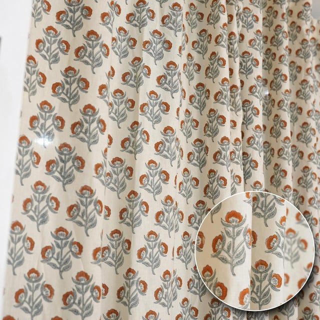 Not Yet Made - Made To Order Colored Linen Block Print Ring Curtain Semi-Sheer Window Panel for Home Décor Size-54"Wx24"L, Bel Patr For Sale - Image 5 of 7