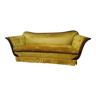 Antique Victorian Carved Wood Yellow Gold Velvet Sofa For Sale
