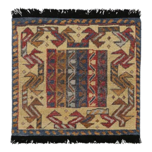 Rug & Kilim’s Tribal Style Square Scatter Rug With Geometric Patterns
