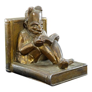 1920 Man Reading Book Single Bookend Tk Mark For Sale