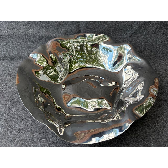 2000 - 2009 Vintage Alessi Crumpled Stainless Fruit Bread Bowl For Sale - Image 5 of 15