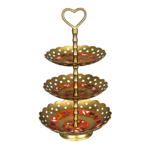 Vintage Brass 3 Tier Serving or Display Tray Stand With Heart Shaped Handle