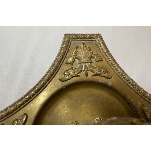 Antique Ornate 1800's Victorian Gilt Bronze Griffin Brass Desk Inkwell Stand Jar For Sale - Image 15 of 17