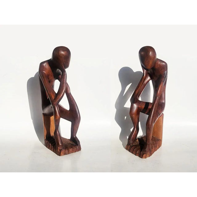 1960s 1960s Carved Wood Thinking Man Sculpture For Sale - Image 5 of 11