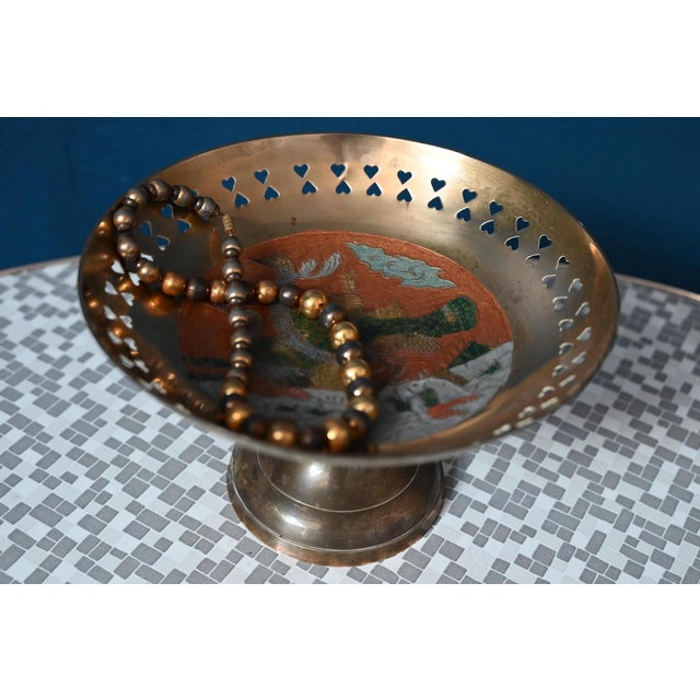 Vintage Brass Openwork Footed Bowl with Bird Design, 1960s For Sale - Image 4 of 9