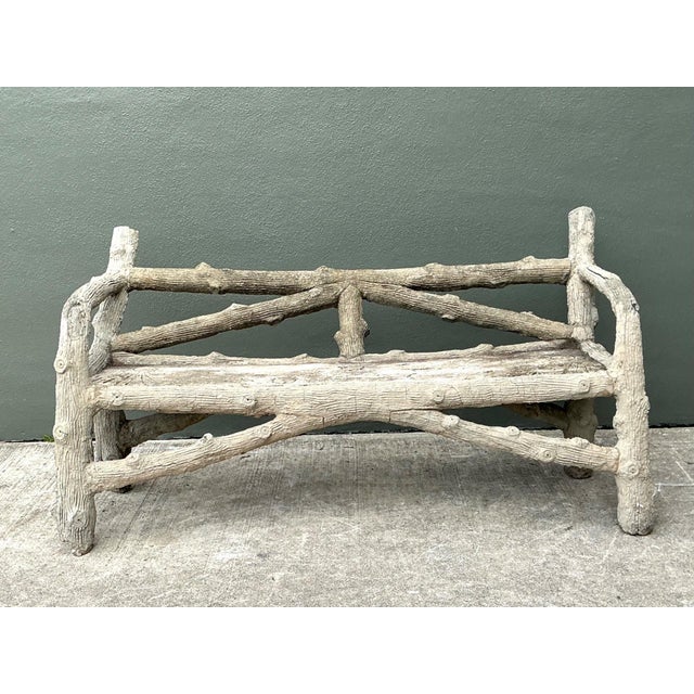 Vintage Faux Bois Concrete Garden Bench For Sale - Image 4 of 13