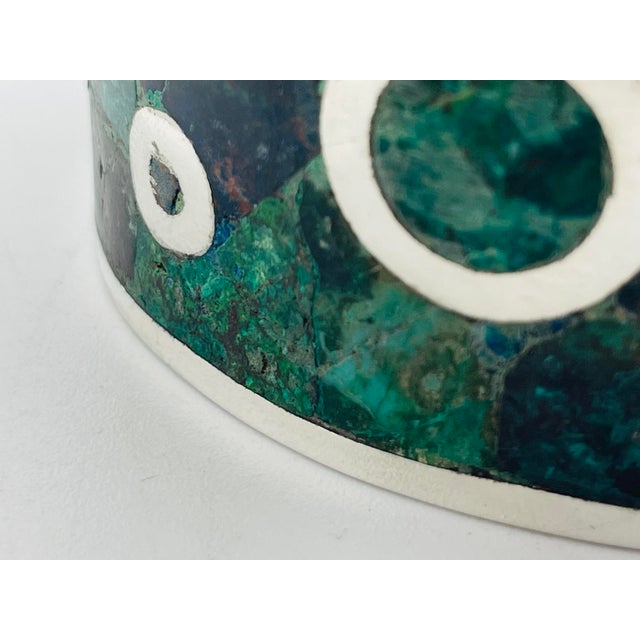 Los Castillo Silver Plate Malachite & Lapis Inlaid Bowl, Taxco, Mexico, 1960s For Sale - Image 12 of 18