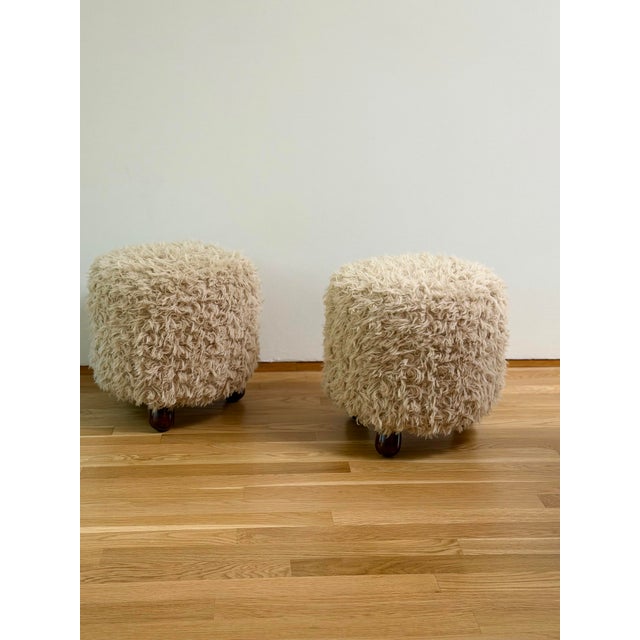 1970s 1970s Jean Royère Sculptural Round Taupe Ottomans - A Pair For Sale - Image 5 of 9