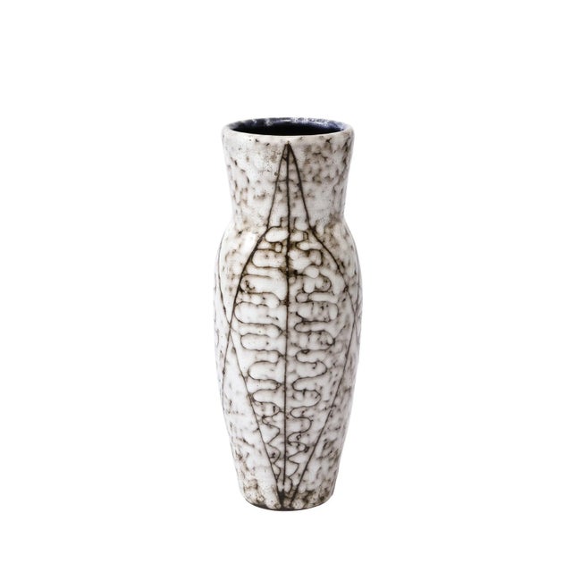 Mid-Century Modernist White and Earth Toned Ceramic Vase With Leaf Motif For Sale - Image 11 of 11