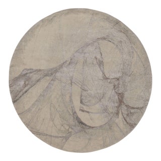 Rug & Kilim’s Modern Circle Rug, Bold Abstract Patterns in Silver-Gray and White For Sale