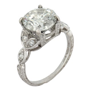 1950s Gia 4.04 Carat Diamond Platinum Engagement Ring, Size 7.25 For Sale