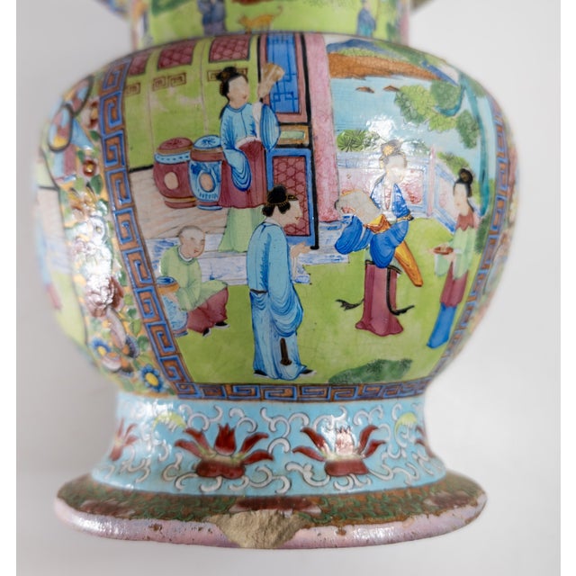 19th Century Chinese Unusual Qing Rose Medallion Yen Yen Vase, Canton Enamel on Stoneware For Sale In New York - Image 6 of 18