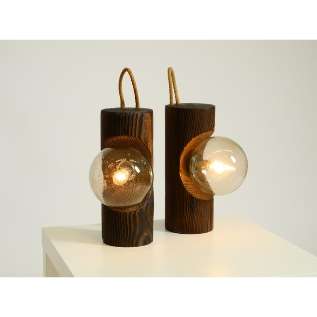 Table Lamps in Pine with Glass Globe Lampshade from Temde Leuchten, 1960s, Set of 2 For Sale - Image 9 of 18