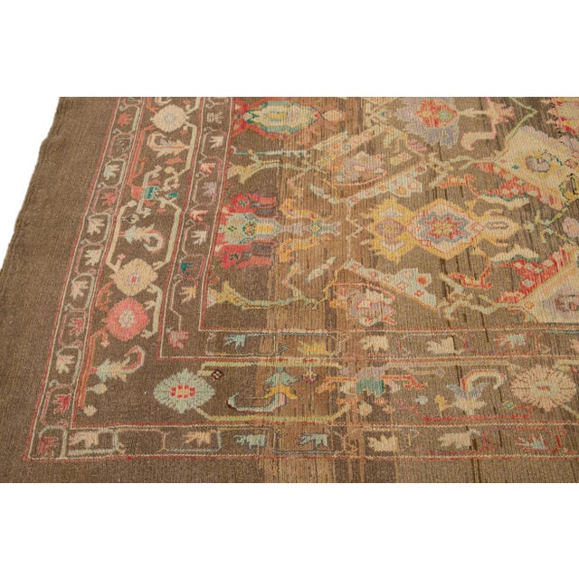 Brown Revival Handmade Wool Rug For Sale - Image 4 of 11