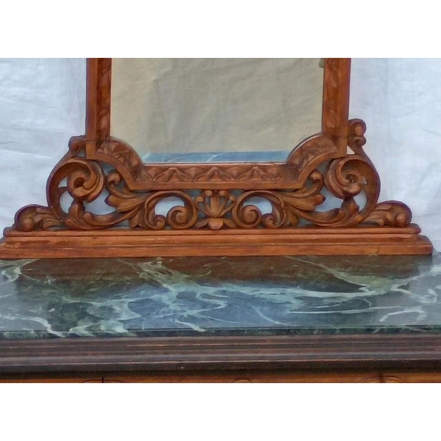 Pair of Italian Burl Walnut Nightstands With Green Marble Tops & Mirrors 1930s For Sale - Image 9 of 18