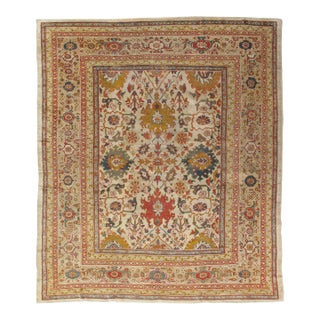 Antique Persian Sultanabad Carpet, Wool Ivory Oriental Rug Hand Knotted For Sale
