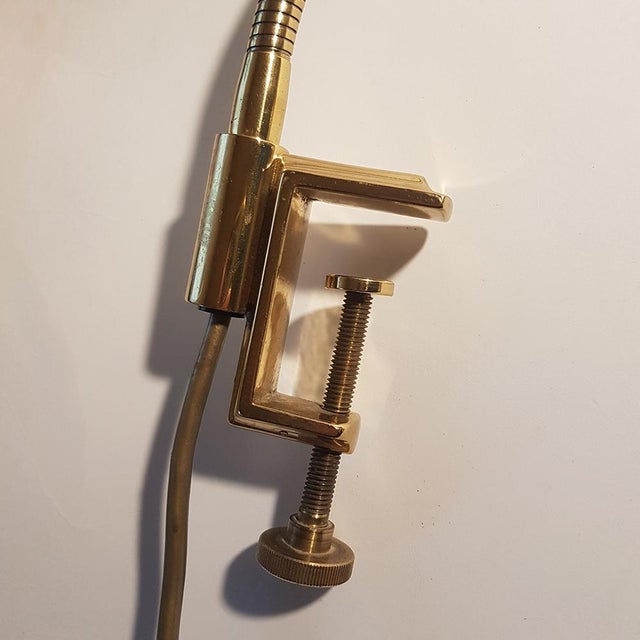 Gold Vintage Italian Adjustable Brass Gooseneck Clamp Lamp, 1960s For Sale - Image 8 of 9
