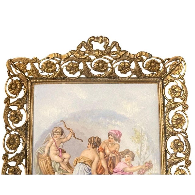 Ceramic Pair French Limoges Porcelain Plaques in Ornate Gilt Metal Frames. Early 20th C. For Sale - Image 7 of 10