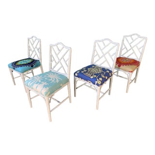 Faux Bamboo Chinoiserie Style Dining Chairs - Set of 4 For Sale