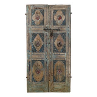 Antique Indian Carved and Painted Teakwood Door, C. 1900 For Sale