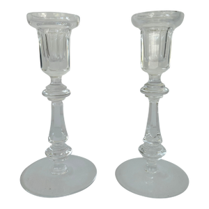 1970s Pair of Waterford Ireland “Kenmare” Lead Handcrafted Crystal Candlesticks