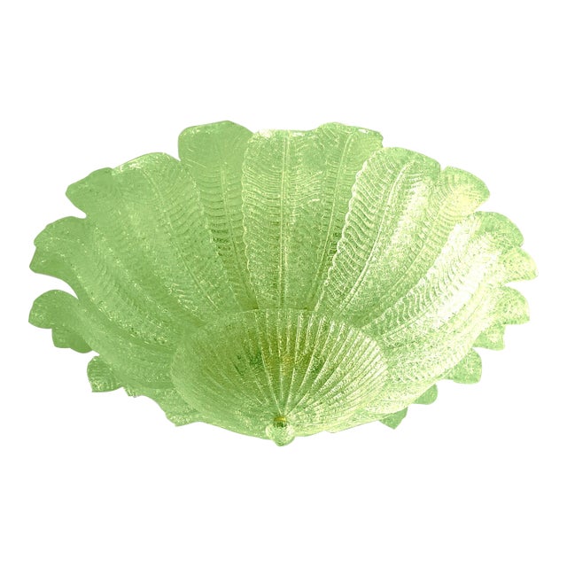 Mid-Century Modern Venetian Green “Leafs” Murano Glass Flush Mount For Sale