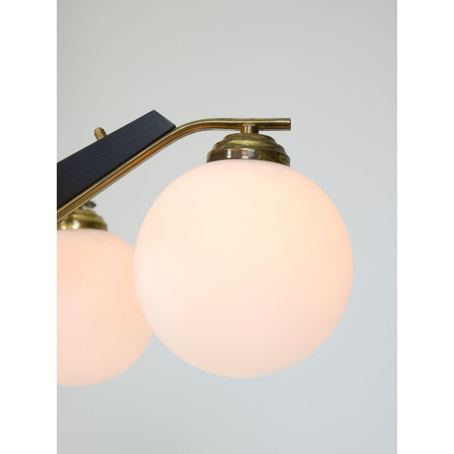 Mid-Century Modern Italian Brass and Opaline Chandelier, 1960 For Sale - Image 6 of 18