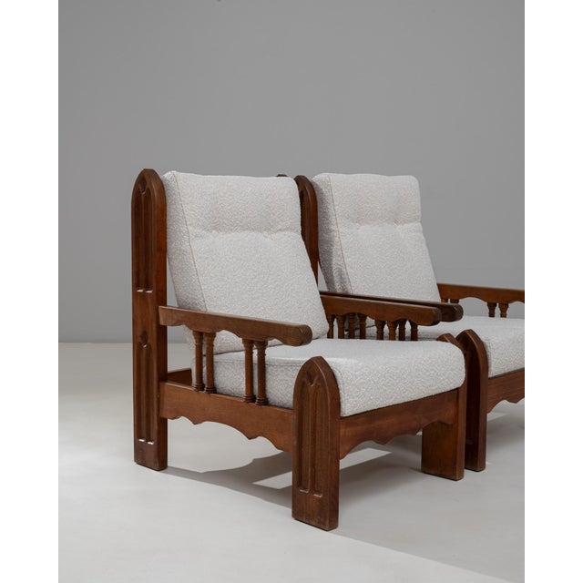 Brown 1970s French Brutalist Upholstered Armchairs with Carved Details - A Pair For Sale - Image 8 of 18