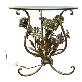 Vintage Illuminated Gilt Metal Floral Side/Cocktail Table, in the Manner of Hans Kögl, C. 1960s–70s For Sale