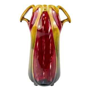 Large Art Nouveau Barbotine Vase by L’Herminie-Declercq, Orchies, France, c.1900 For Sale